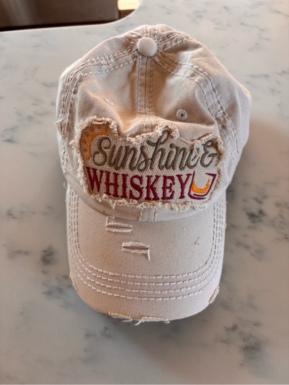 KBETHOS Beige Distressed Kids Baseball Cap with Sunshine & Whiskey Patch
